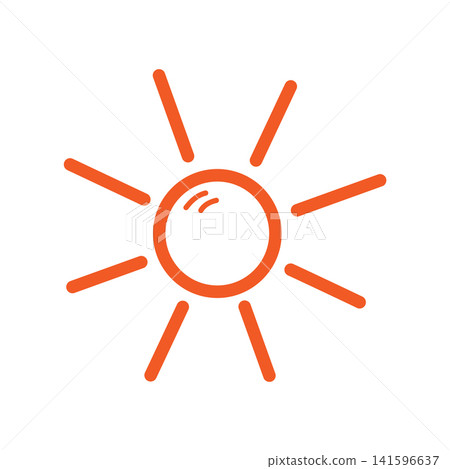 Stylized Sun Simple image Mediterranean Hand Drawn Style Icon Sticker logo Minimalistic Flat design. Isolated Vector illustration Weather forecast Icon, beach sticker, summer branding or travel promo 141596637
