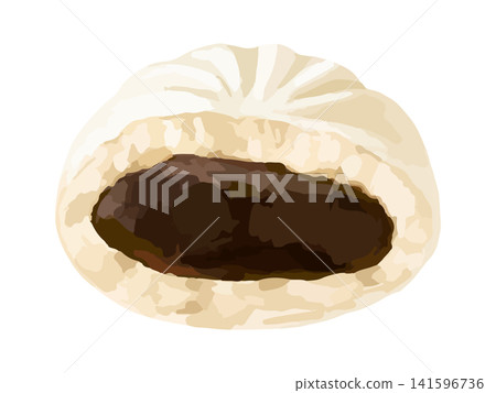 一個切成兩半的蒸煮包(餡料是細膩的豆沙)。 一個切成兩半的蒸煮包(餡料是細膩的豆沙)。 141596736