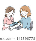 Vector illustration of a woman having her blood drawn by a female nurse. 141596778