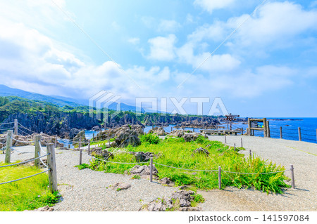 新潟縣佐渡市佐渡島尖閣灣上島遊樂園的初夏景色 141597084