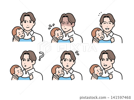 Simple vector illustration set of a baby and his father. Simple vector illustration set of a baby and his father. 141597468