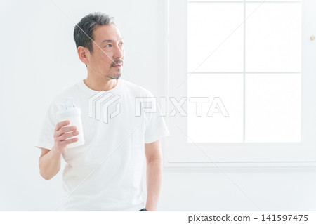 Middle-aged men who use protein supplements Middle-aged men who use protein supplements 141597475