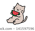 A cat munching on watermelon 141597596