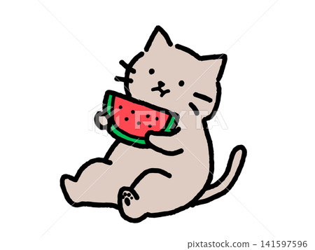 A cat munching on watermelon A cat munching on watermelon 141597596