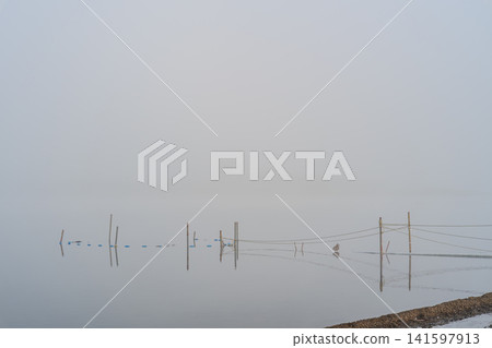 山中湖在晨霧中 山中湖在晨霧中 141597913
