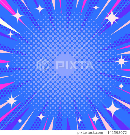 Concentration lines, halftones, and a sparkling square background in blue-purple. Concentration lines, halftones, and a sparkling square background in blue-purple. 141598072