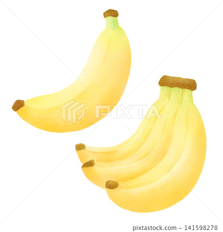 A set of hand-drawn style illustrations of a single banana and a bunch of bananas. A set of hand-drawn style illustrations of a single banana and a bunch of bananas. 141598278
