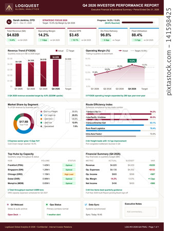 Corporate Investor Performance Report Dashboard with Financial Charts and Logistics Data Corporate Investor Performance Report Dashboard with Financial Charts and Logistics Data 141598425