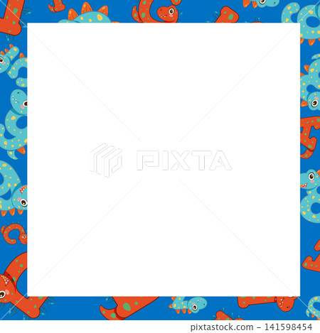 Cartoon Dinosaur Number Pattern Frame with Central White Copy Space Cartoon Dinosaur Number Pattern Frame with Central White Copy Space 141598454