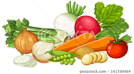Assorted Fresh Garden Vegetables Vector Illustration on White Background Assorted Fresh Garden Vegetables Vector Illustration on White Background 141598464