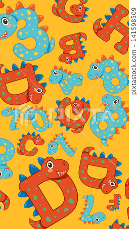 Seamless Vector Pattern of Cartoon Dinosaur Alphabet and Numbers Seamless Vector Pattern of Cartoon Dinosaur Alphabet and Numbers 141598509