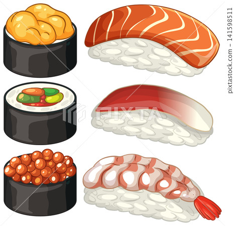 Assorted Japanese Sushi and Nigiri Vector Illustration Set Assorted Japanese Sushi and Nigiri Vector Illustration Set 141598511