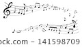 Frame illustration of musical score with a sense of perspective Staff notation Background illustration Illustration of notes, rests, and musical symbols 141598709