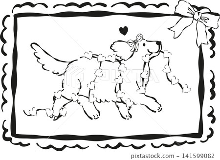 Cute Valentine Dog Stamp Frame Golden Retriever Outline with Heart Garland Whimsical Hand Drawn Cute Valentine Dog Stamp Frame Golden Retriever Outline with Heart Garland Whimsical Hand Drawn 141599082