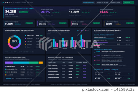Global Electronics Market Share and Annual Sales Performance Dashboard Global Electronics Market Share and Annual Sales Performance Dashboard 141599122