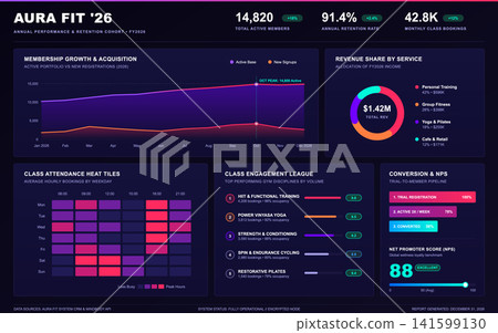 Fitness Business Annual Performance Dashboard with Data Visualization Charts Fitness Business Annual Performance Dashboard with Data Visualization Charts 141599130