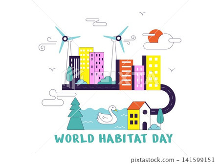 World Habitat Day Illustration Featuring Sustainable Urban Development, Eco Friendly Communities, Green Cities, Renewable Energy, and Modern Living World Habitat Day Illustration Featuring Sustainable Urban Development, Eco Friendly Communities, Green Cities, Renewable Energy, and Modern Living 141599151