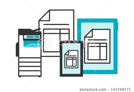 圖示說明如何將多功能印表機掃描的發票資料自動同步到智慧型手機或平板電腦。 圖示說明如何將多功能印表機掃描的發票資料自動同步到智慧型手機或平板電腦。 141599571