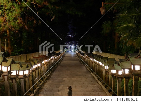 Nighttime view of the approach to Hozanji Temple and its lanterns, with a view towards the townscape of Ikoma (Ikoma City, Nara Prefecture) Nighttime view of the approach to Hozanji Temple and its lanterns, with a view towards the townscape of Ikoma (Ikoma City, Nara Prefecture) 141599611