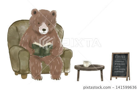 A bear reading in a cafe (watercolor) A bear reading in a cafe (watercolor) 141599636