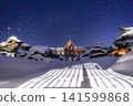 Winter monastery and starry sky 141599868