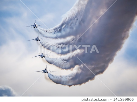 Blue Impulse formation accompanied by thick smoke clouds Blue Impulse formation accompanied by thick smoke clouds 141599906