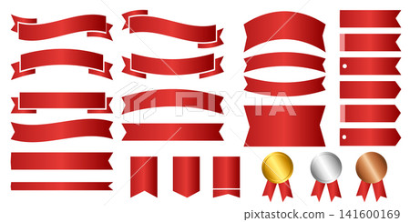 Red ribbon frame, label, tag, and rosette set Red ribbon frame, label, tag, and rosette set 141600169