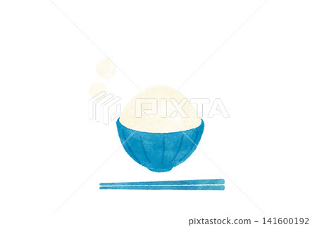 A watercolor illustration of rice in a bowl and chopsticks. A watercolor illustration of rice in a bowl and chopsticks. 141600192