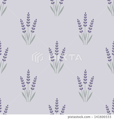 Elegant lavender flower seamless pattern in soft purple tones, suitable for fabric, wallpaper, digital paper, stationery and botanical surface pattern collections. Elegant lavender flower seamless pattern in soft purple tones, suitable for fabric, wallpaper, digital paper, stationery and botanical surface pattern collections. 141600333