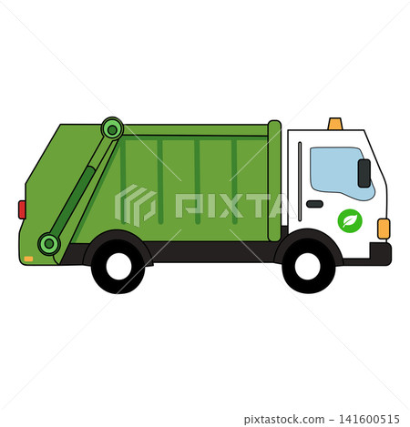 Green garbage truck illustration municipal waste management sanitation service recycling transport vehicle clip art 141600515