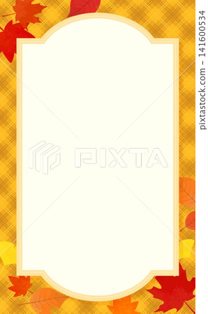 秋葉和黃色方格背景框 1_豎版 秋葉和黃色方格背景框 1_豎版 141600534