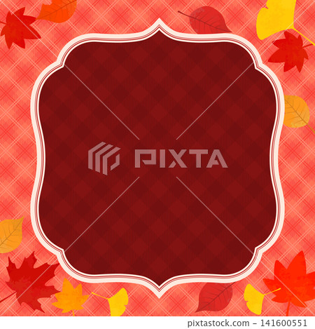 秋葉和紅色方格背景框 2_square 秋葉和紅色方格背景框 2_square 141600551