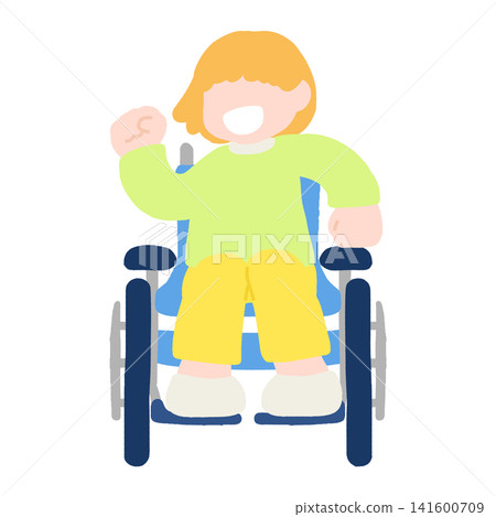 A flat illustration of a child in a wheelchair dancing happily. A flat illustration of a child in a wheelchair dancing happily. 141600709