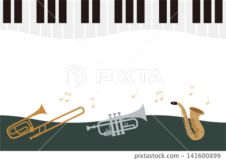 Jazz and music instrument frame illustration material (saxophone, trumpet, trombone, piano) Jazz and music instrument frame illustration material (saxophone, trumpet, trombone, piano) 141600899
