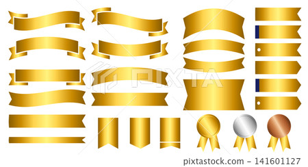 Gold ribbon frame, label, tag, and rosette set Gold ribbon frame, label, tag, and rosette set 141601127