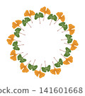 Ginkgo biloba leaves circular frame on white background 141601668