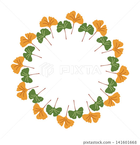 Ginkgo biloba leaves circular frame on white background Ginkgo biloba leaves circular frame on white background 141601668