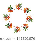 Colorful rowan leaves circular frame on white background 141601670