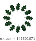 Dark green oak leaves circular frame on white background 141601671