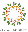 Oak branches with acorns circular frame on white background 141601673