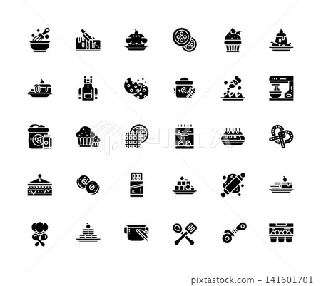 bakery, cooking, and food vector icon set design solid style. perfect use for logo, presentation, website, and more. modern icon set design glyph style bakery, cooking, and food vector icon set design solid style. perfect use for logo, presentation, website, and more. modern icon set design glyph style 141601701