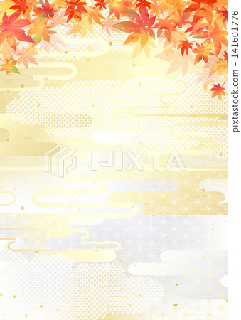 Vibrant gradient autumn leaves and Japanese pattern background illustration Vibrant gradient autumn leaves and Japanese pattern background illustration 141601776