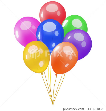 A bunch of multicolored glossy 3D balloons with thin golden threads. A bunch of multicolored glossy 3D balloons with thin golden threads. 141601835