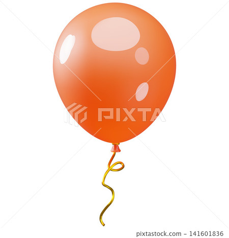 A bright orange 3D balloon with a spiral golden ribbon at the bottom. A bright orange 3D balloon with a spiral golden ribbon at the bottom. 141601836