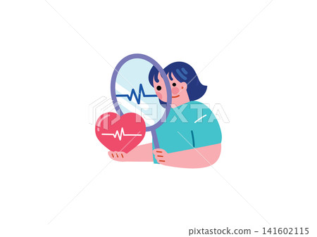Illustration of a female nurse checking a heart rate. Illustration of a female nurse checking a heart rate. 141602115