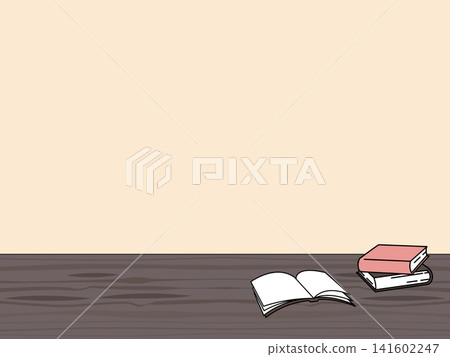 一張木桌上放著打開的筆記本和一本書:秋季閱讀背景插圖。 一張木桌上放著打開的筆記本和一本書:秋季閱讀背景插圖。 141602247
