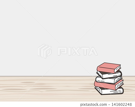 A wooden desk and stacks of books: A background illustration for autumn reading. A wooden desk and stacks of books: A background illustration for autumn reading. 141602248