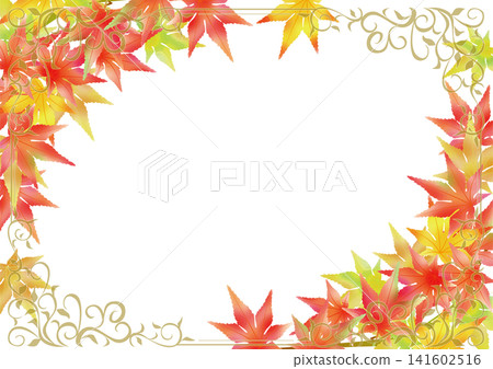 Background material <Maple leaves, autumn leaves, berries, color, autumn, frame, decorative border, decorative line, simple> Background material <Maple leaves, autumn leaves, berries, color, autumn, frame, decorative border, decorative line, simple> 141602516