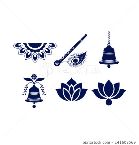 Happy Krishna Janmashtami Festival Elements Set Happy Krishna Janmashtami Festival Elements Set 141602569