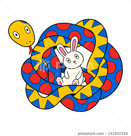 Cartoon Snake Wrapped Around a Rabbit 141602588